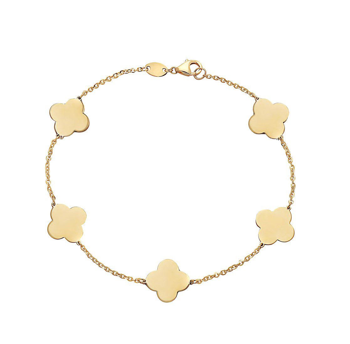 14K Yellow Gold Clover Station Bracelet (Gold)