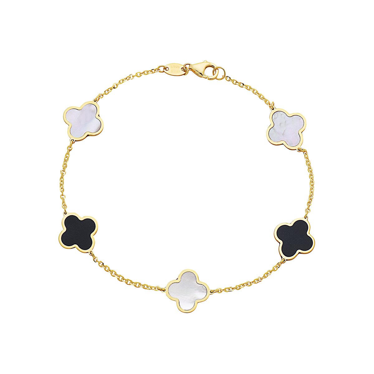 14K Yellow Gold Clover Station Bracelet Two-Color (MOP / Onyx) Birmingham Jewelry Bracelet Birmingham Jewelry