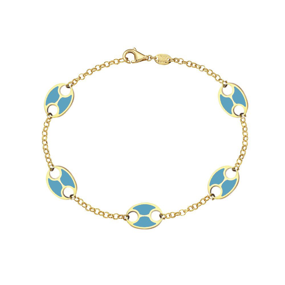 14K Yellow Gold Mariner Station Bracelet (Turquoise)