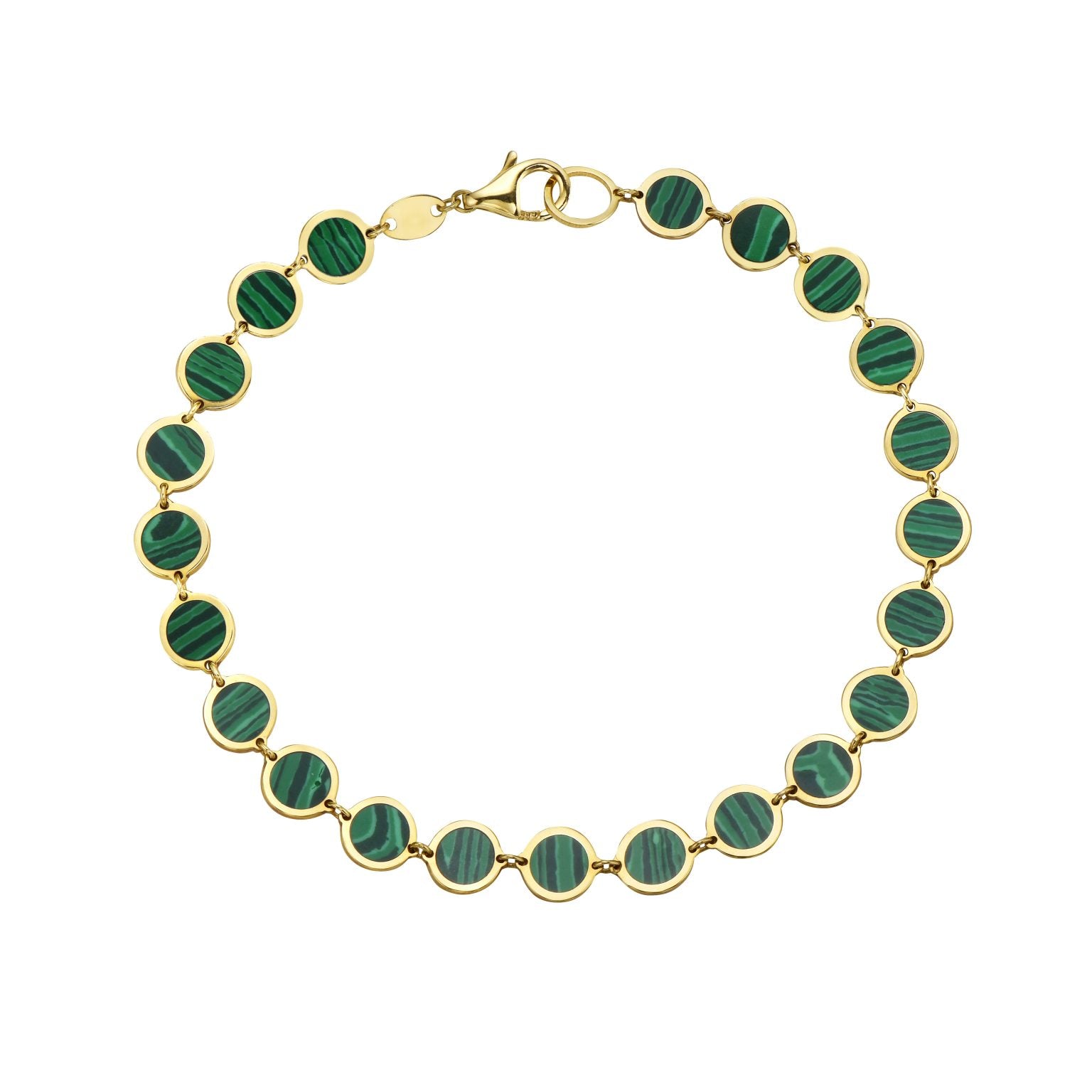 14K Yellow Gold Disc Bracelet (Malachite)
