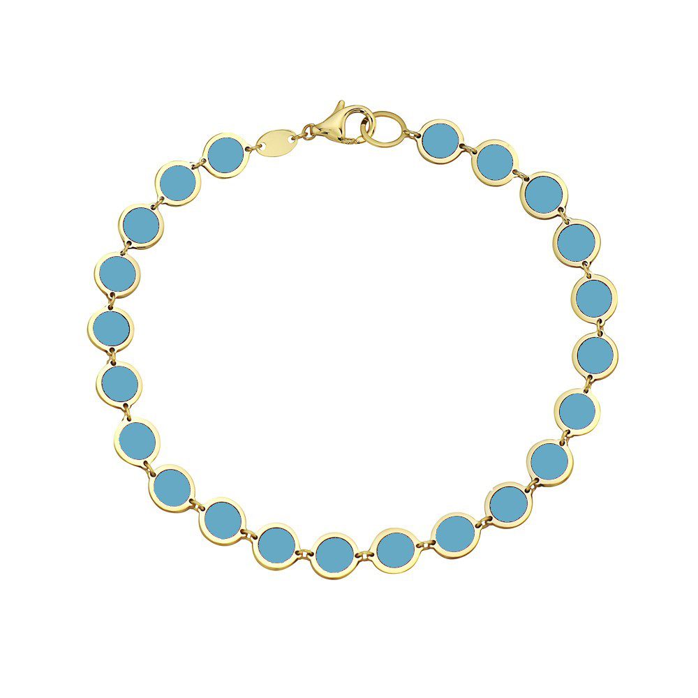 14K Yellow Gold Disc Bracelet (Turquoise)