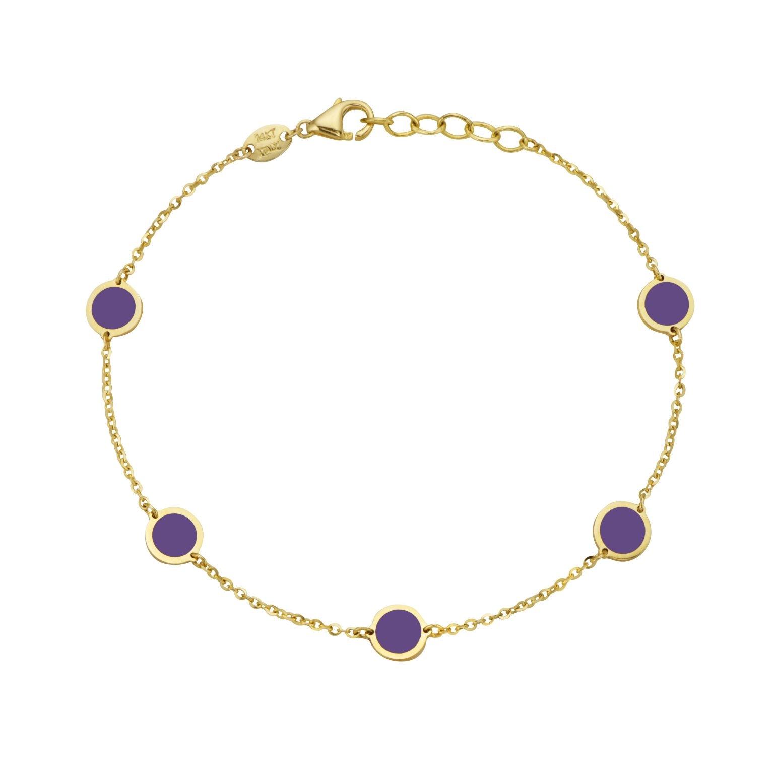 14K Yellow Gold Disc Station Bracelet (Amethyst) Birmingham Jewelry Bracelet Birmingham Jewelry