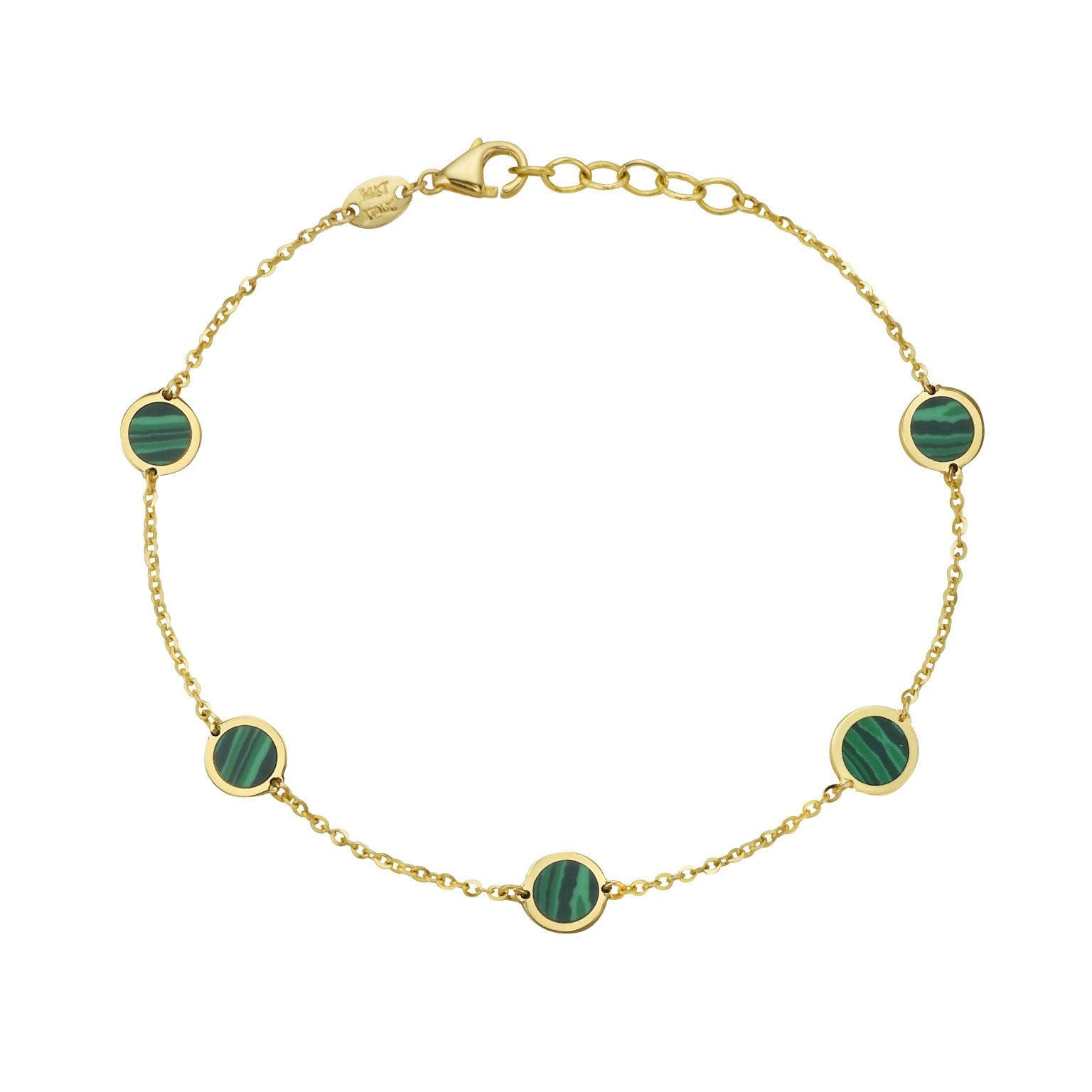 14K Yellow Gold Disc Station Bracelet (Malachite) Birmingham Jewelry Bracelet Birmingham Jewelry