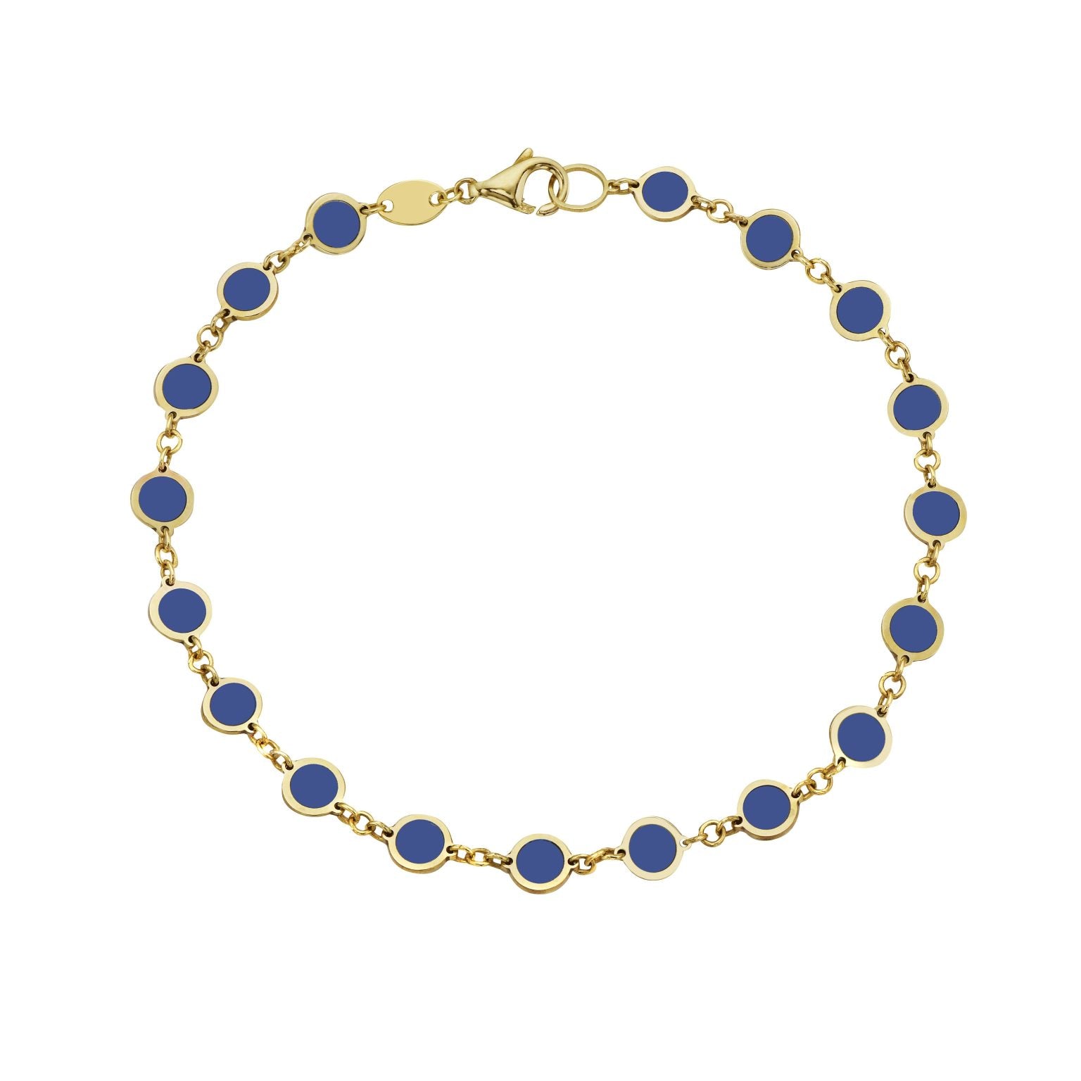 14K Yellow Gold Disc Link Bracelet (Lapis)