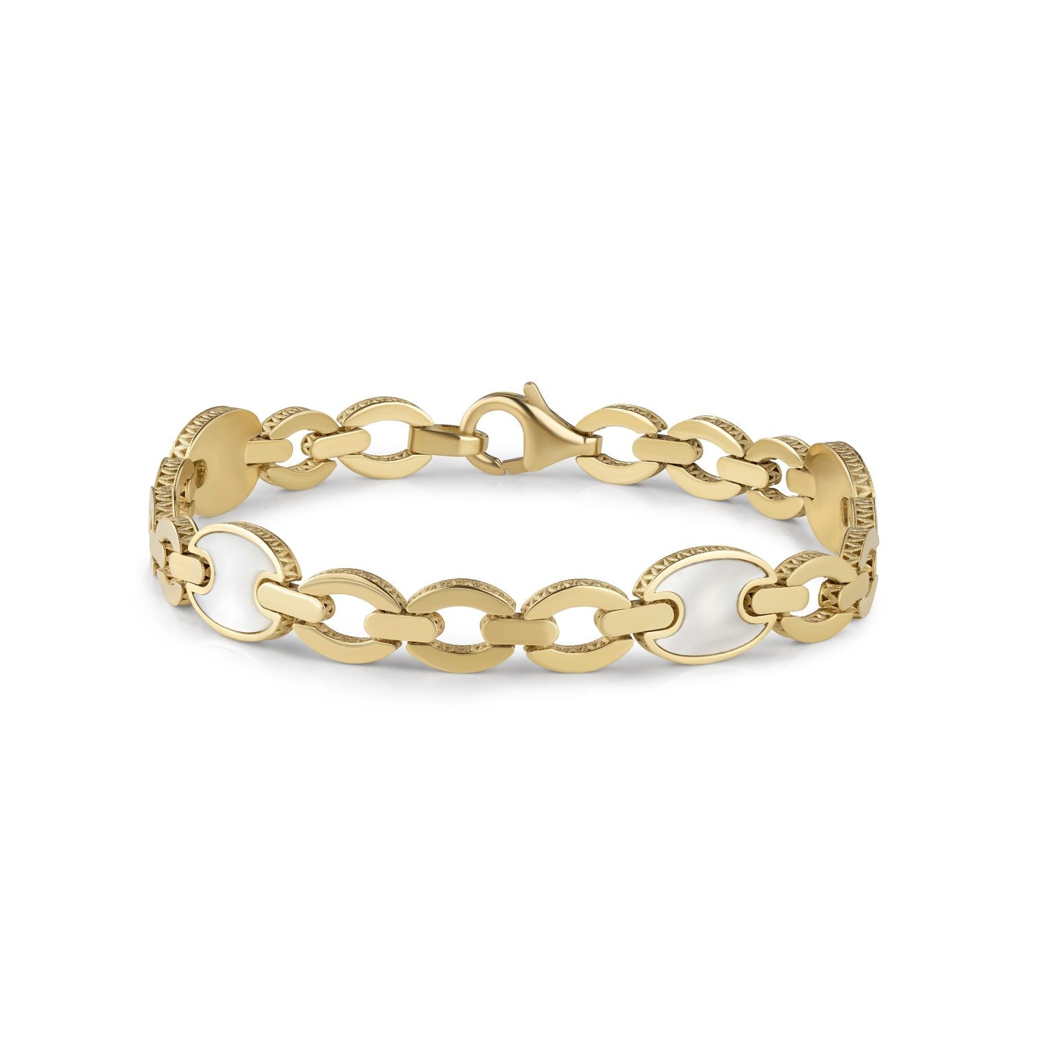 14K Yellow Gold Solid Gucci Links 7.00" Bracelet (Mother Of Pearl)