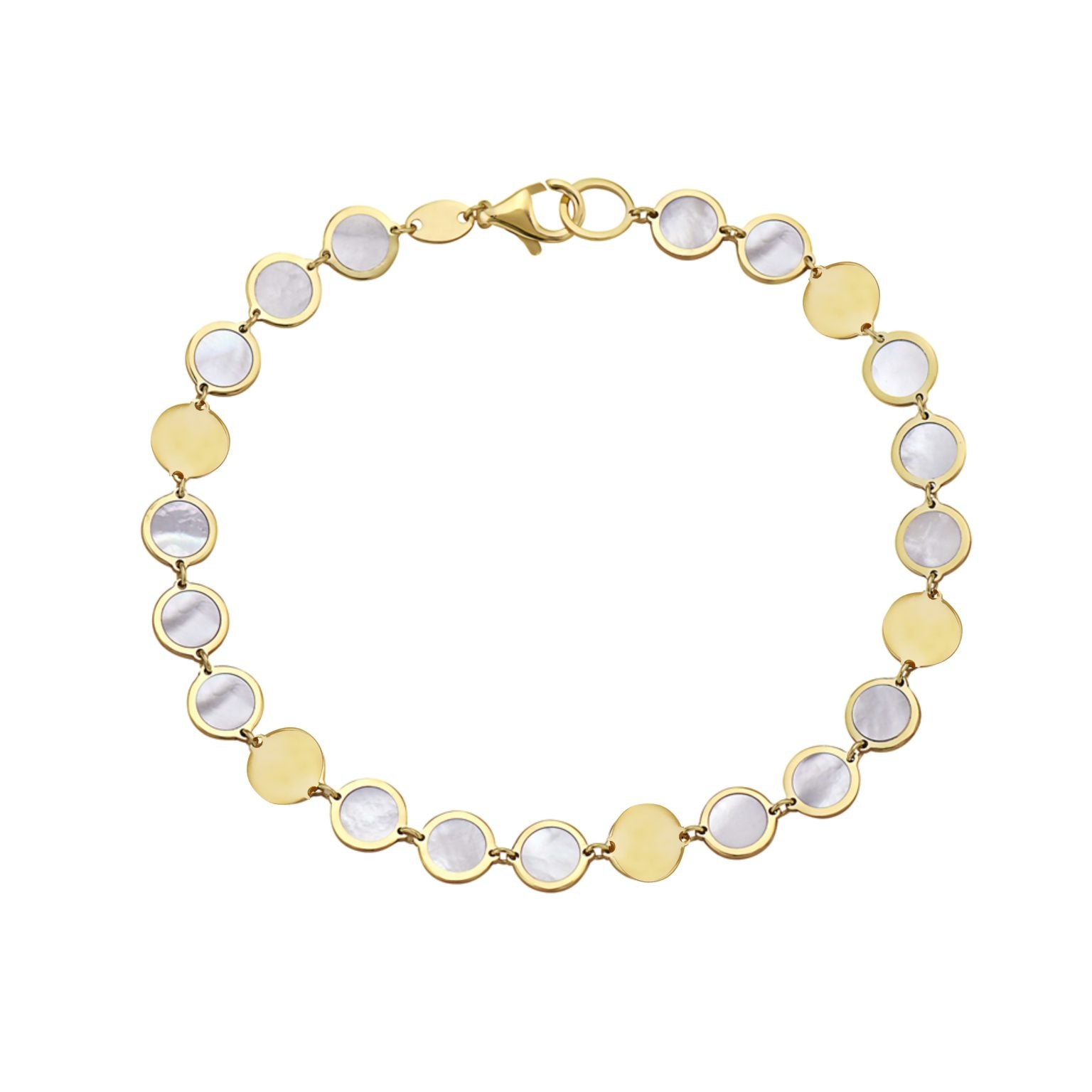 14K Yellow Gold Disc Bracelet Alternating (MOP / Gold) Birmingham Jewelry Bracelet Birmingham Jewelry