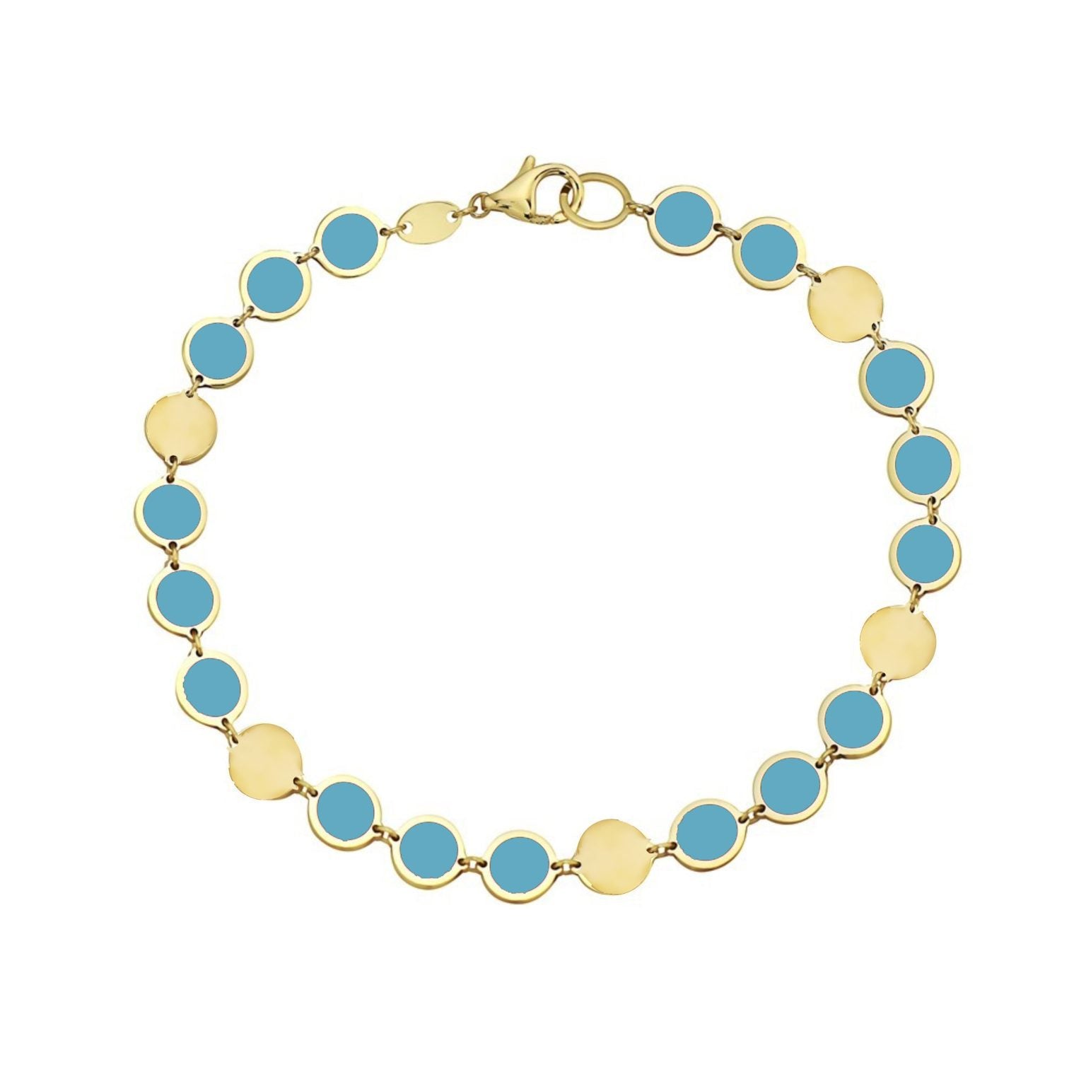 14K Yellow Gold Disc Bracelet Alternating (Turquoise / Gold)