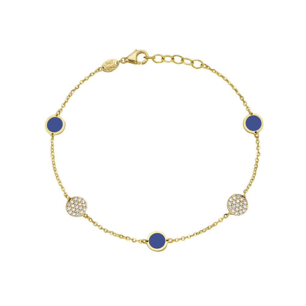 14K Yellow Gold Disc Station Bracelet - Diamond (Lapis)
