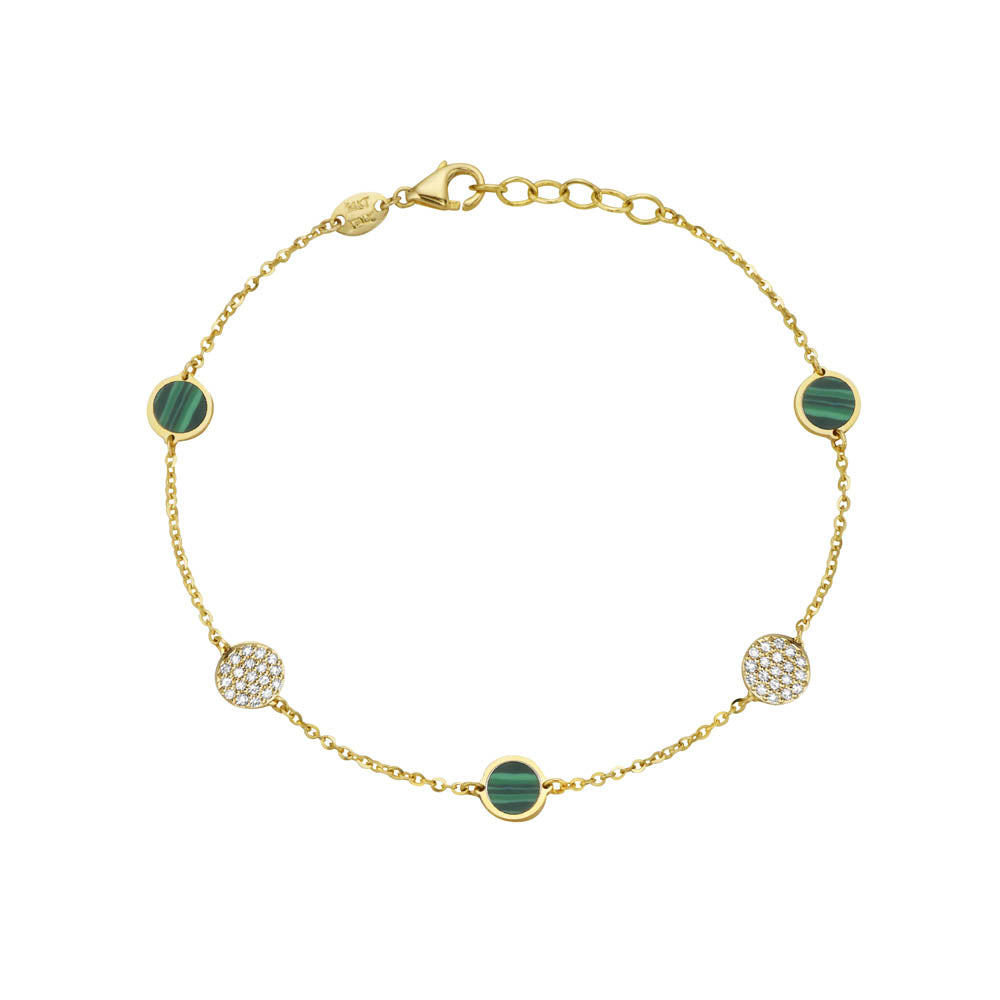14K Yellow Gold Disc Station Bracelet - Diamond (Malachite) Birmingham Jewelry Bracelet Birmingham Jewelry