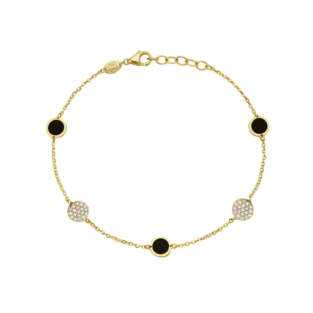 14K Yellow Gold Disc Station Bracelet - Diamond (Onyx) Birmingham Jewelry Bracelet Birmingham Jewelry