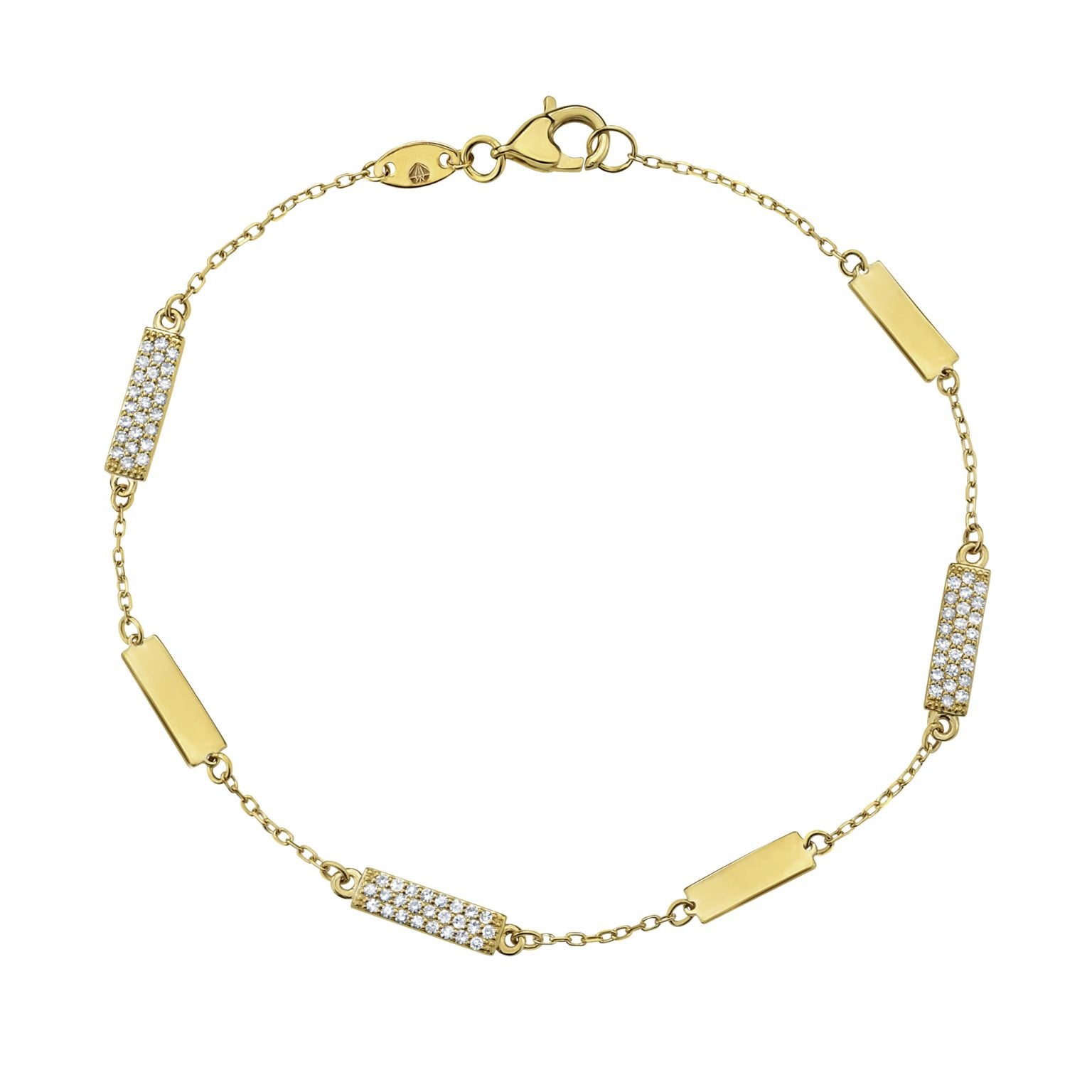 14K Yellow Gold Bar Station Bracelet - Diamond (Gold)