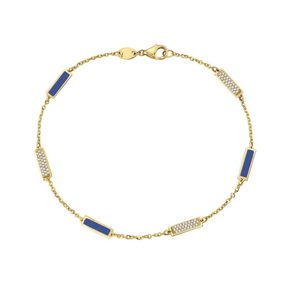 14K Yellow Gold Bar Station Bracelet - Diamond (Lapis) Birmingham Jewelry Bracelet Birmingham Jewelry