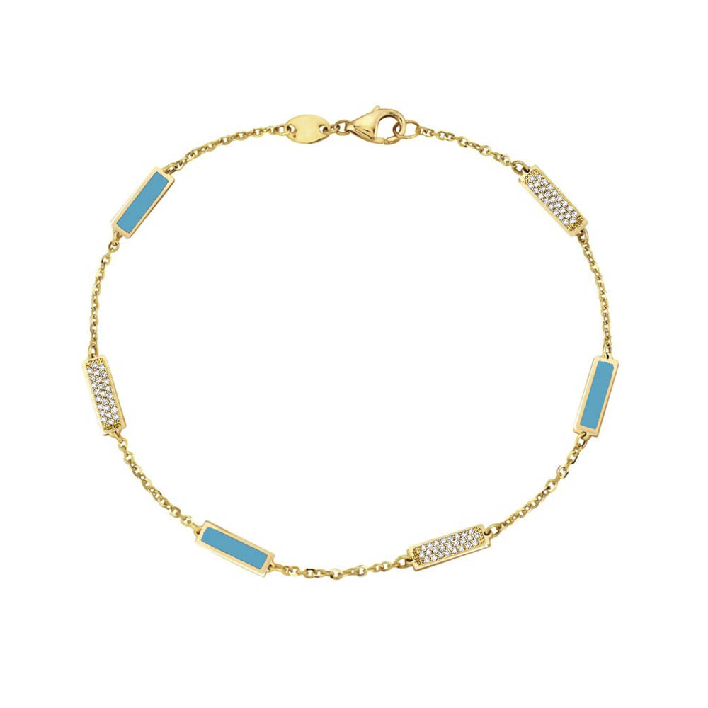 14K Yellow Gold Bar Station Bracelet - Diamond (Turquoise) Birmingham Jewelry Bracelet Birmingham Jewelry