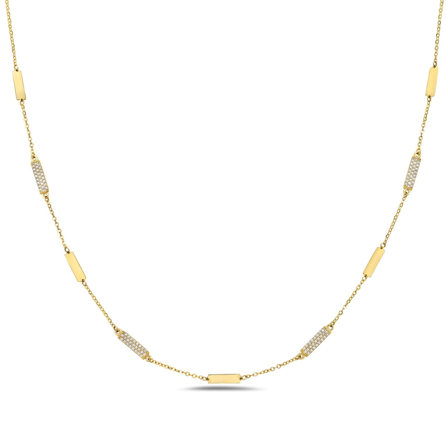 14K Yellow Gold Bar Station Necklace - Diamond (Gold) Birmingham Jewelry Necklace Birmingham Jewelry