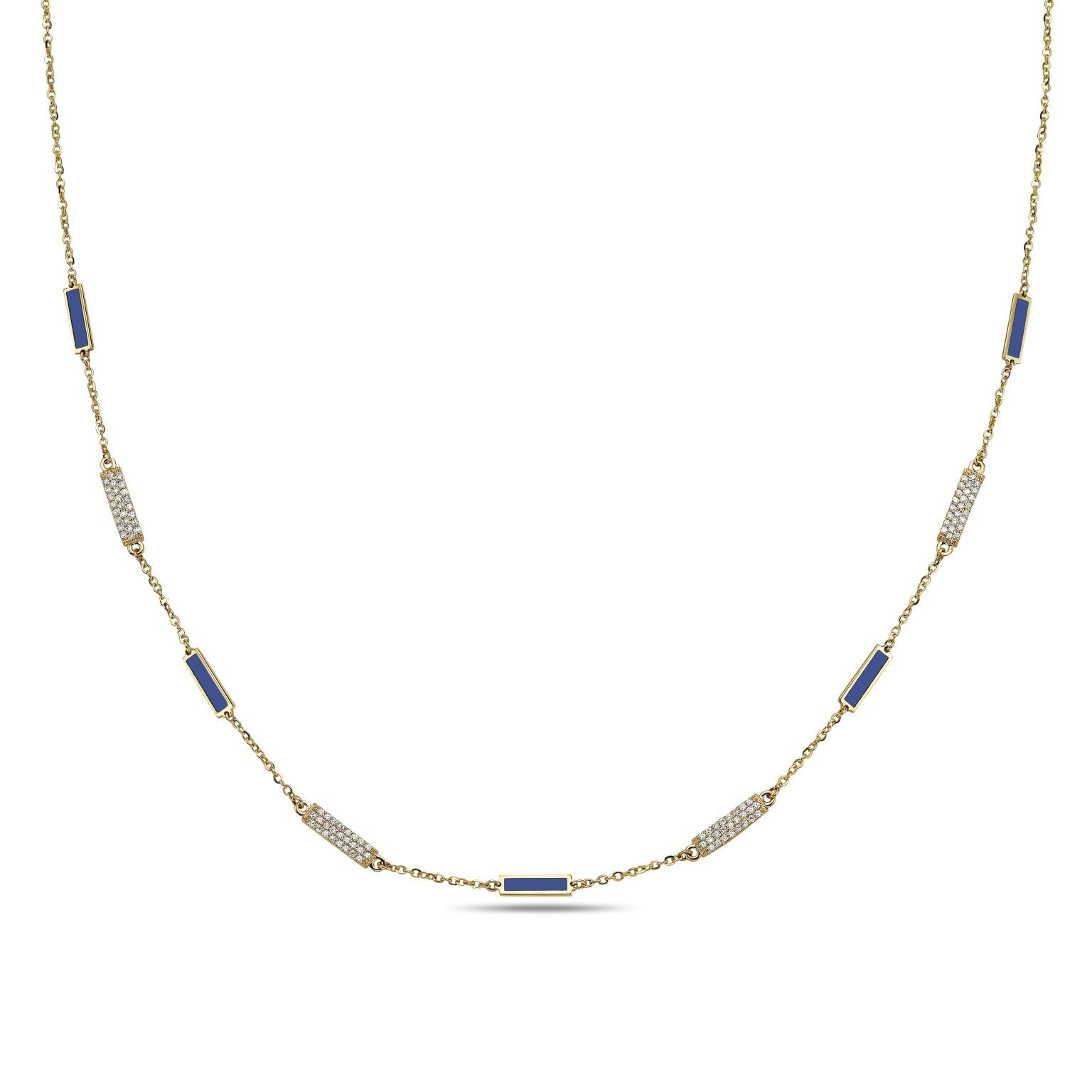 14K Yellow Gold Bar Station Necklace - Diamond (Lapis) Birmingham Jewelry Necklace Birmingham Jewelry