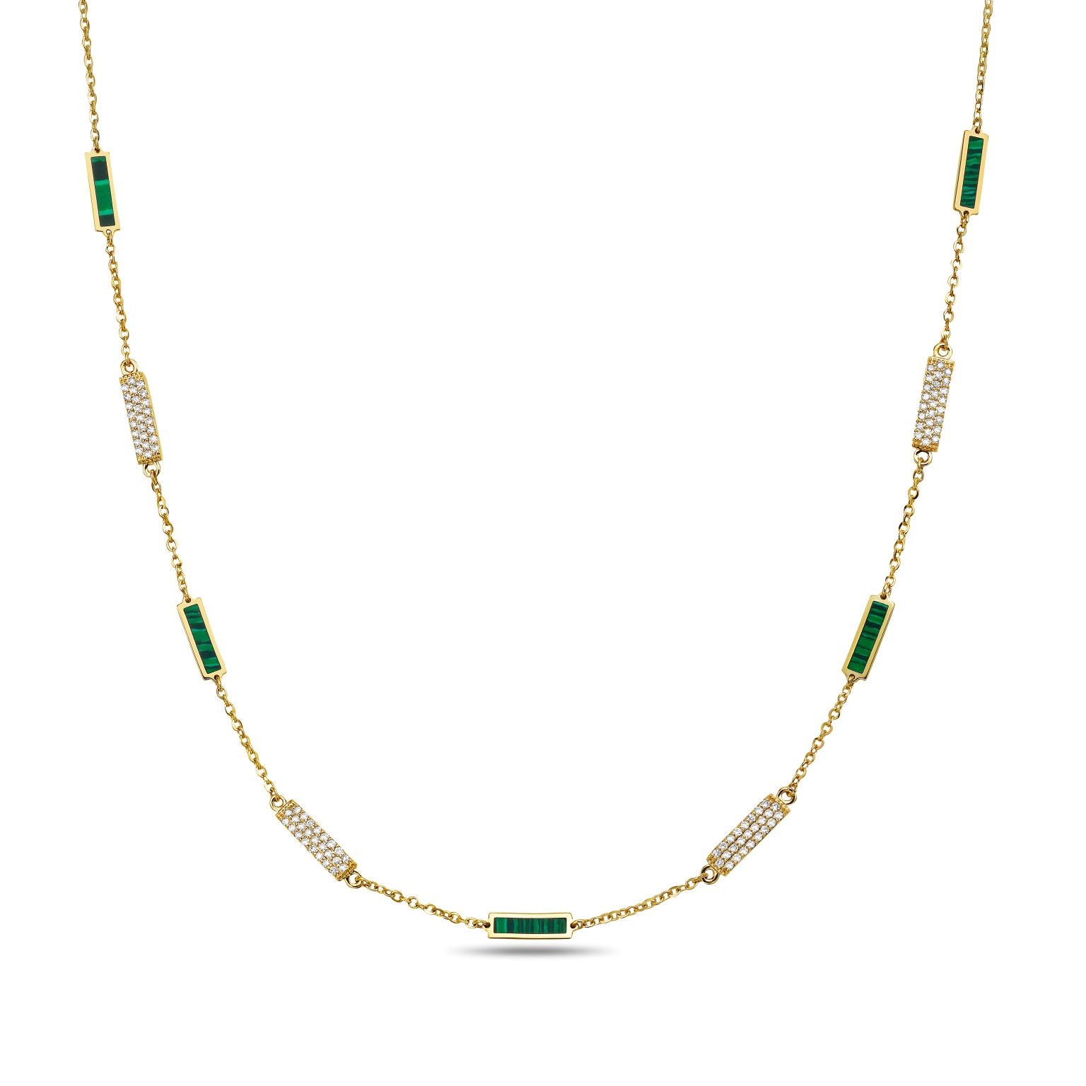 14K Yellow Gold Bar Station Necklace - Diamond (Malachite) Birmingham Jewelry Necklace Birmingham Jewelry