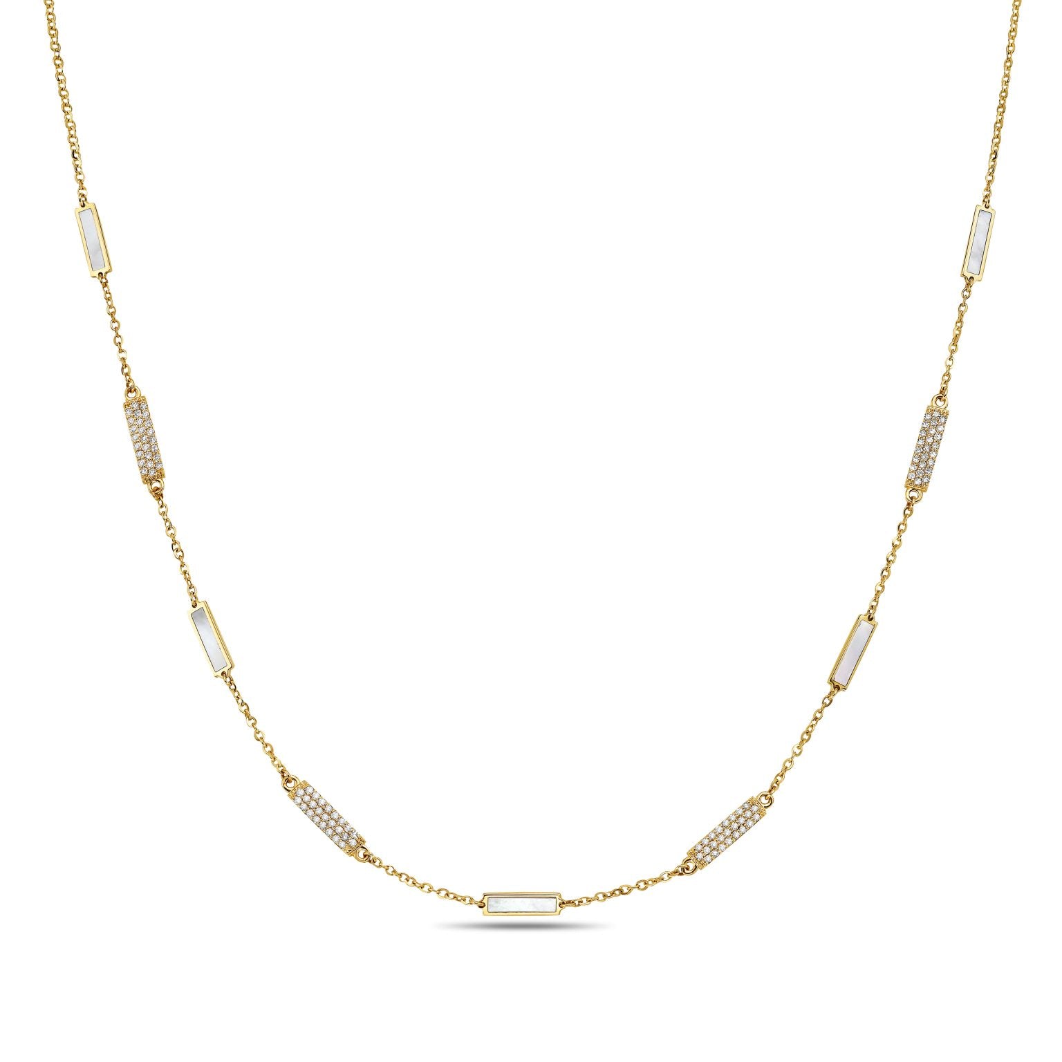 14K Yellow Gold Bar Station Necklace - Diamond (MOP) Birmingham Jewelry Necklace Birmingham Jewelry