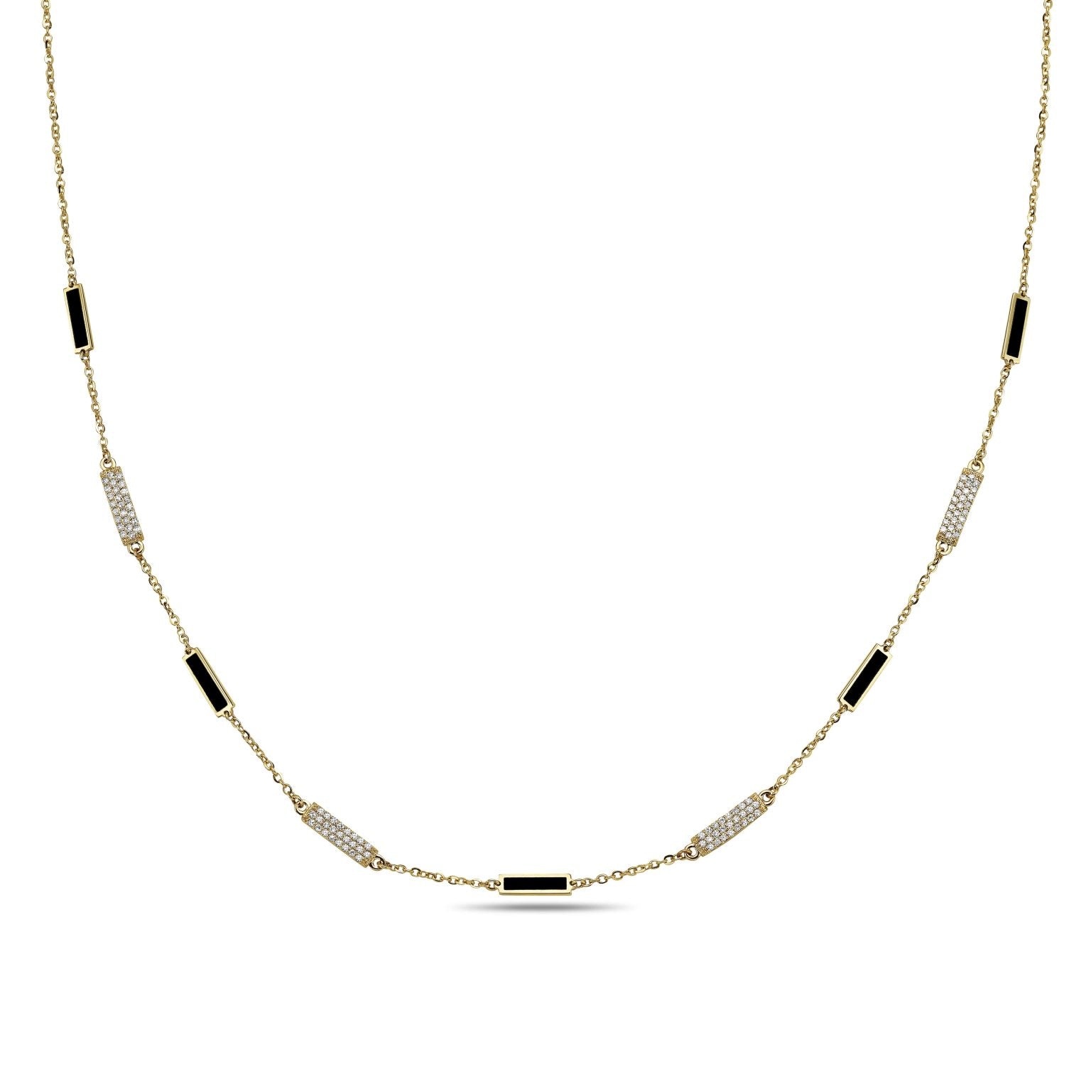 14K Yellow Gold Bar Station Necklace - Diamond (Onyx) Birmingham Jewelry Necklace Birmingham Jewelry
