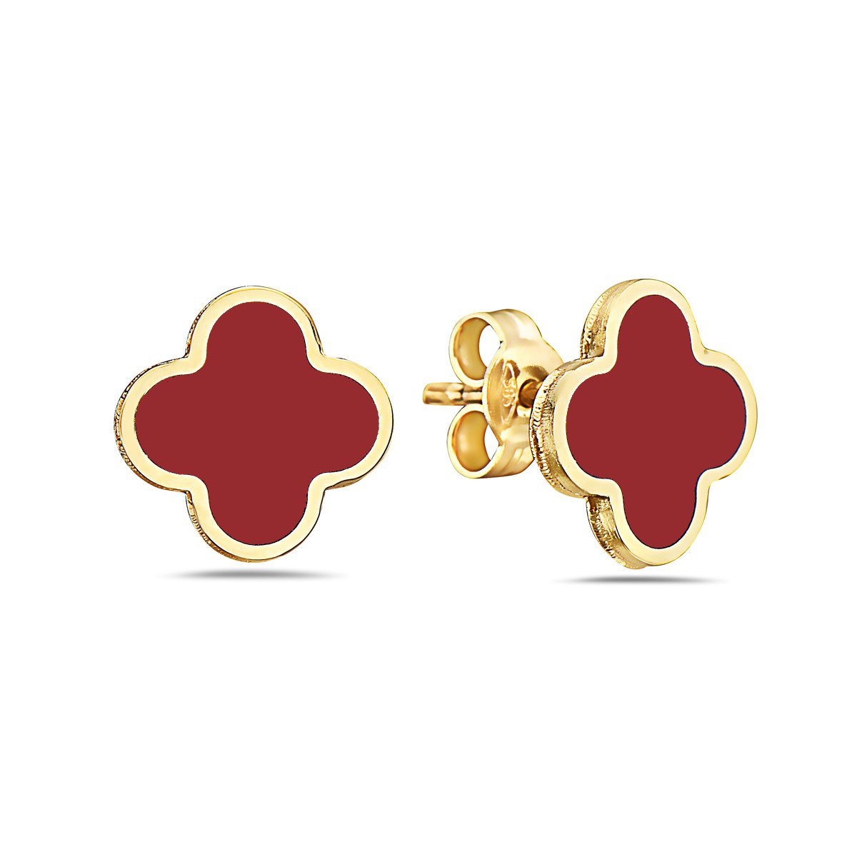 14K Yellow Gold Large Clover Earrings (Coral)