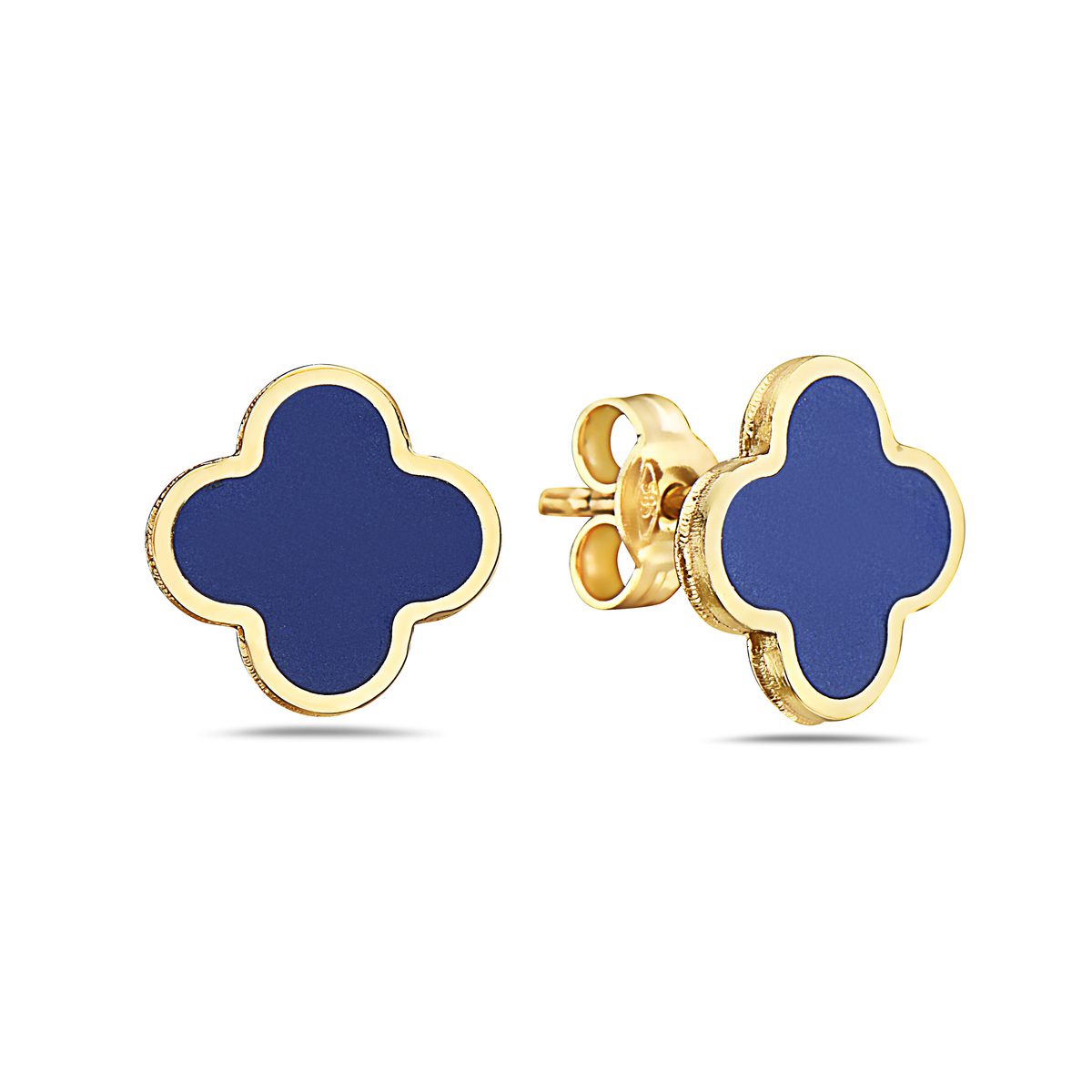 14K Yellow Gold Large Clover Earrings (Lapis)