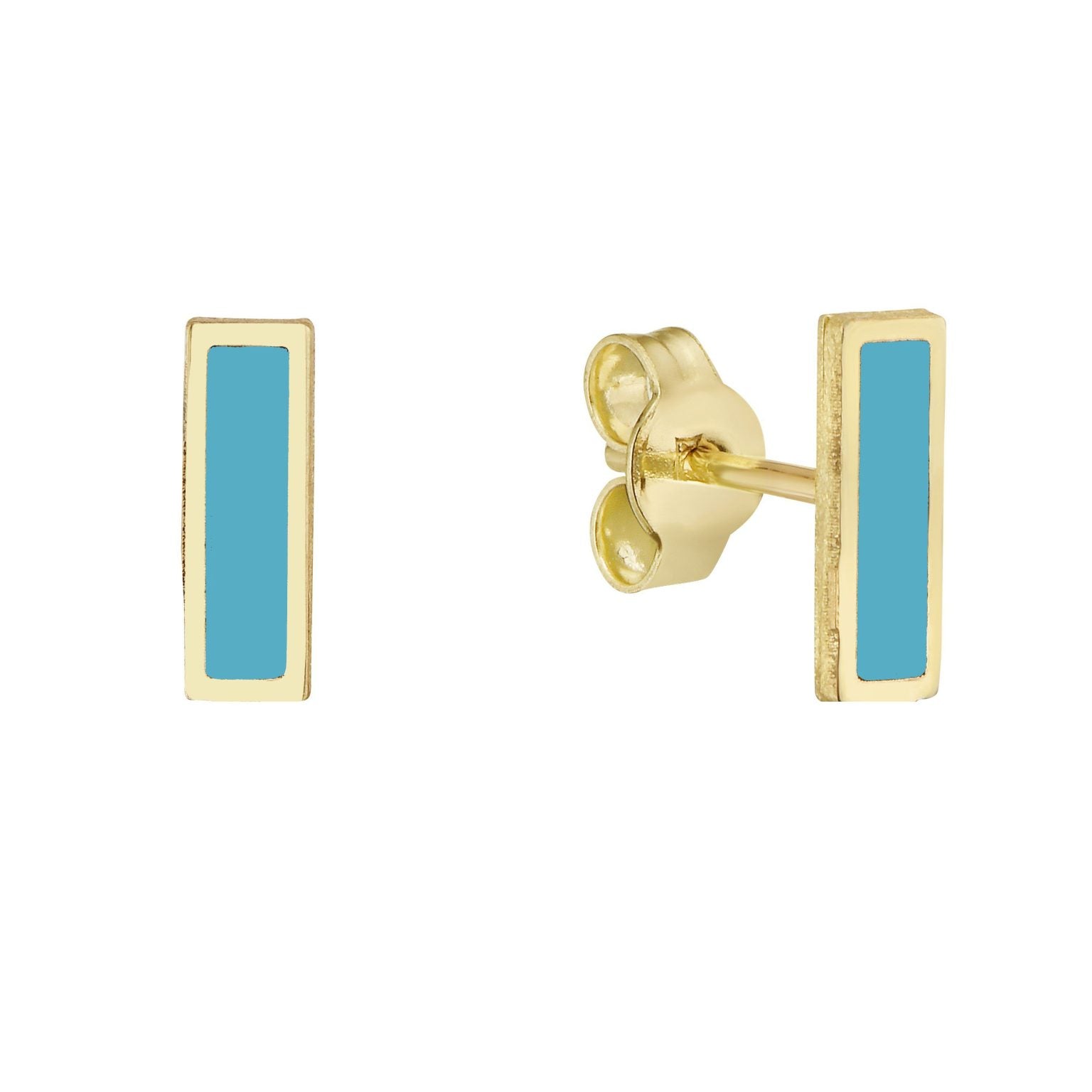 14K Yellow Gold Bar Stud Earrings (Turquoise) Birmingham Jewelry Earrings Birmingham Jewelry