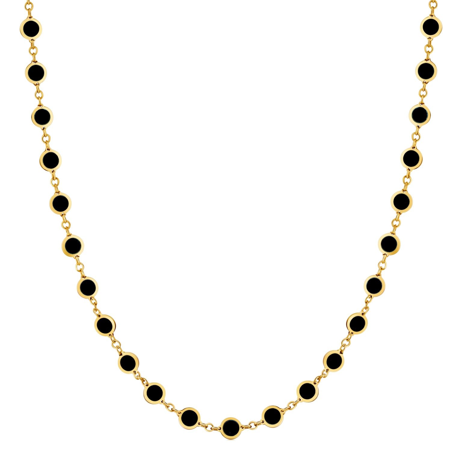14K Yellow Gold Disc Link Long Necklace (Onyx) Birmingham Jewelry Necklace Birmingham Jewelry