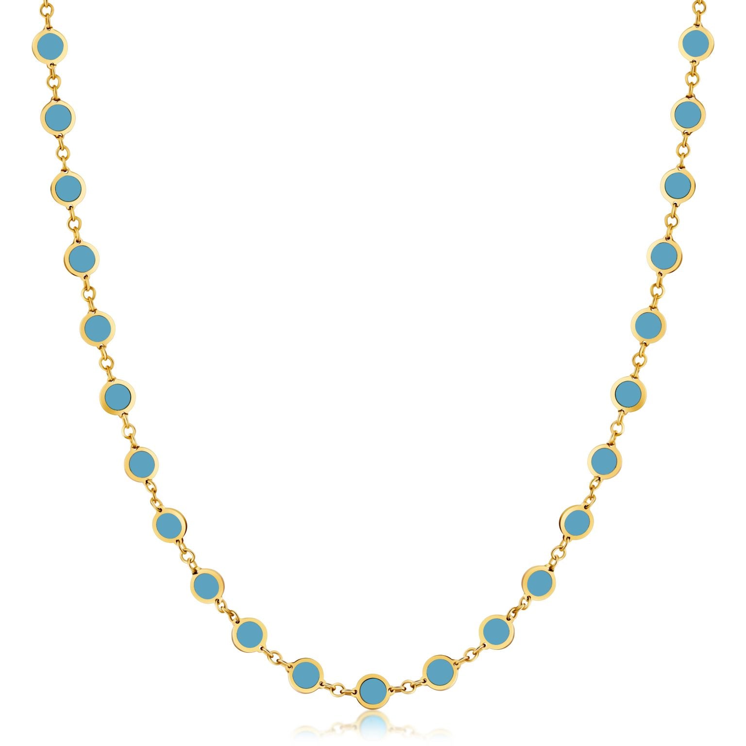 14K Yellow Gold Disc Link Long Necklace (Turquoise) Birmingham Jewelry Necklace Birmingham Jewelry