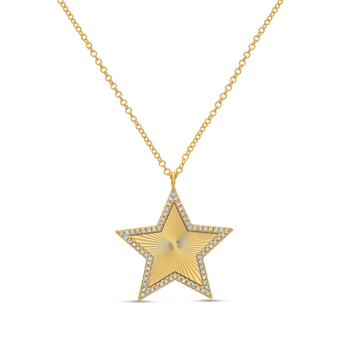 14K Yellow Gold DIAMOND STUDDED FLUTED STAR PENDANT NECKLACE Birmingham Jewelry Necklace Birmingham Jewelry