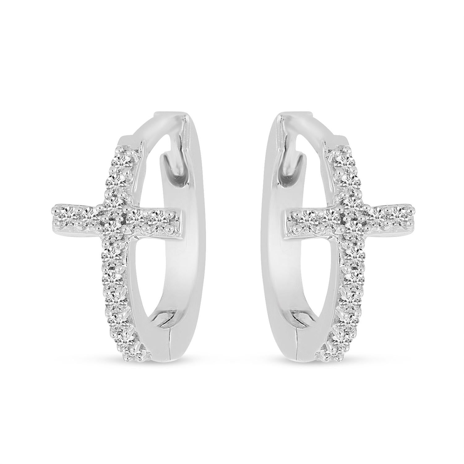 14K Gold Diamond Cross Huggie Earrings Birmingham Jewelry Earrings Birmingham Jewelry