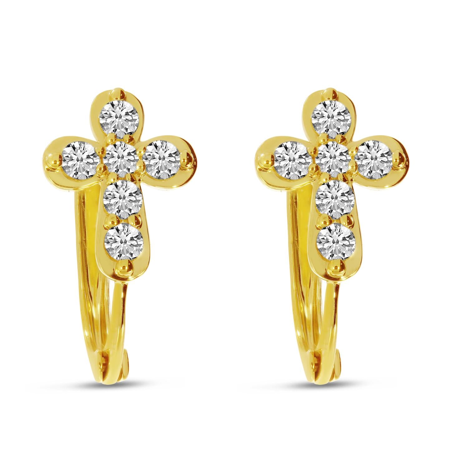 14K Gold Diamond Bubble Cross Huggie Birmingham Jewelry Earrings Birmingham Jewelry
