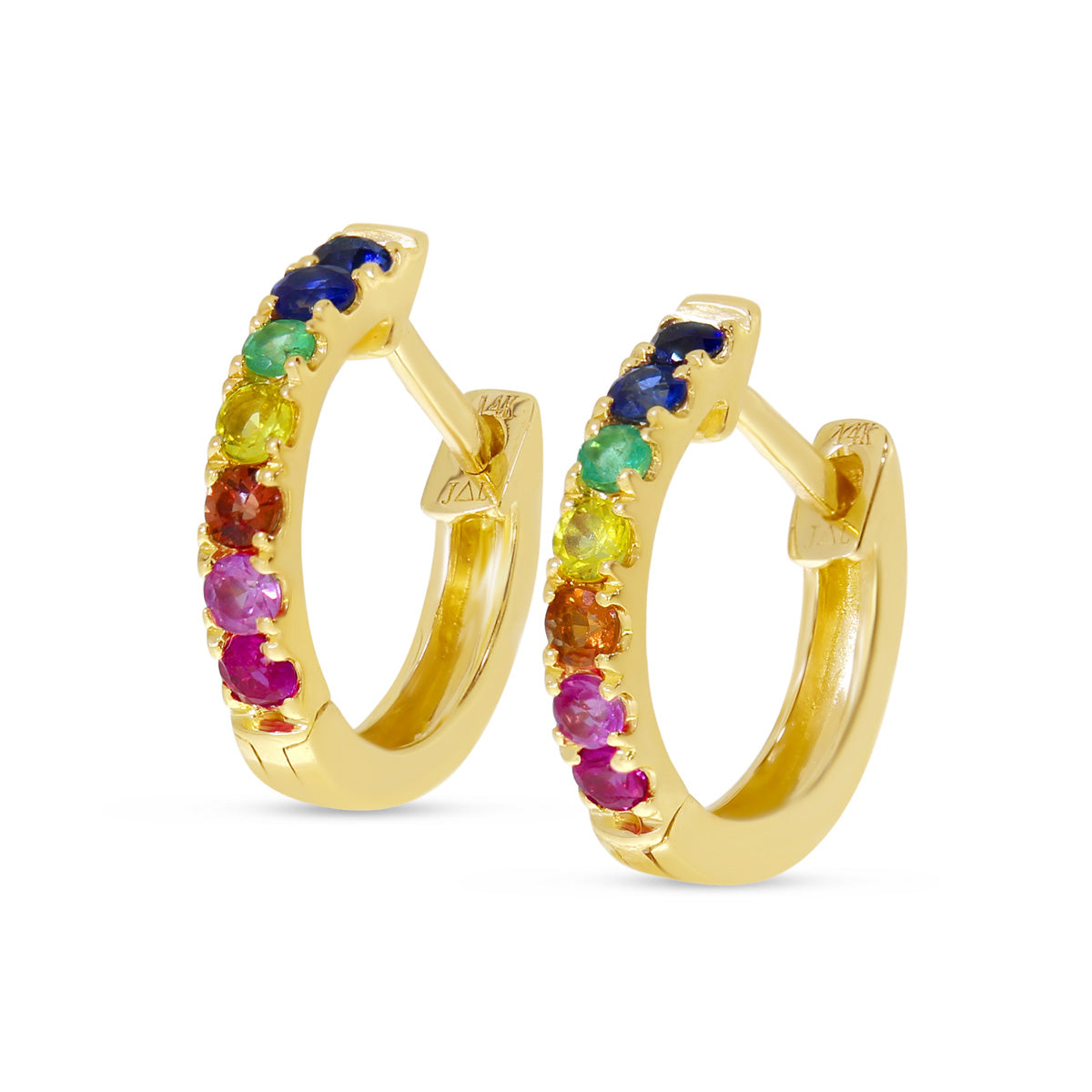 14K Yellow Gold Rainbow Sapphire Petite Huggie Earrings Birmingham Jewelry Earrings Birmingham Jewelry