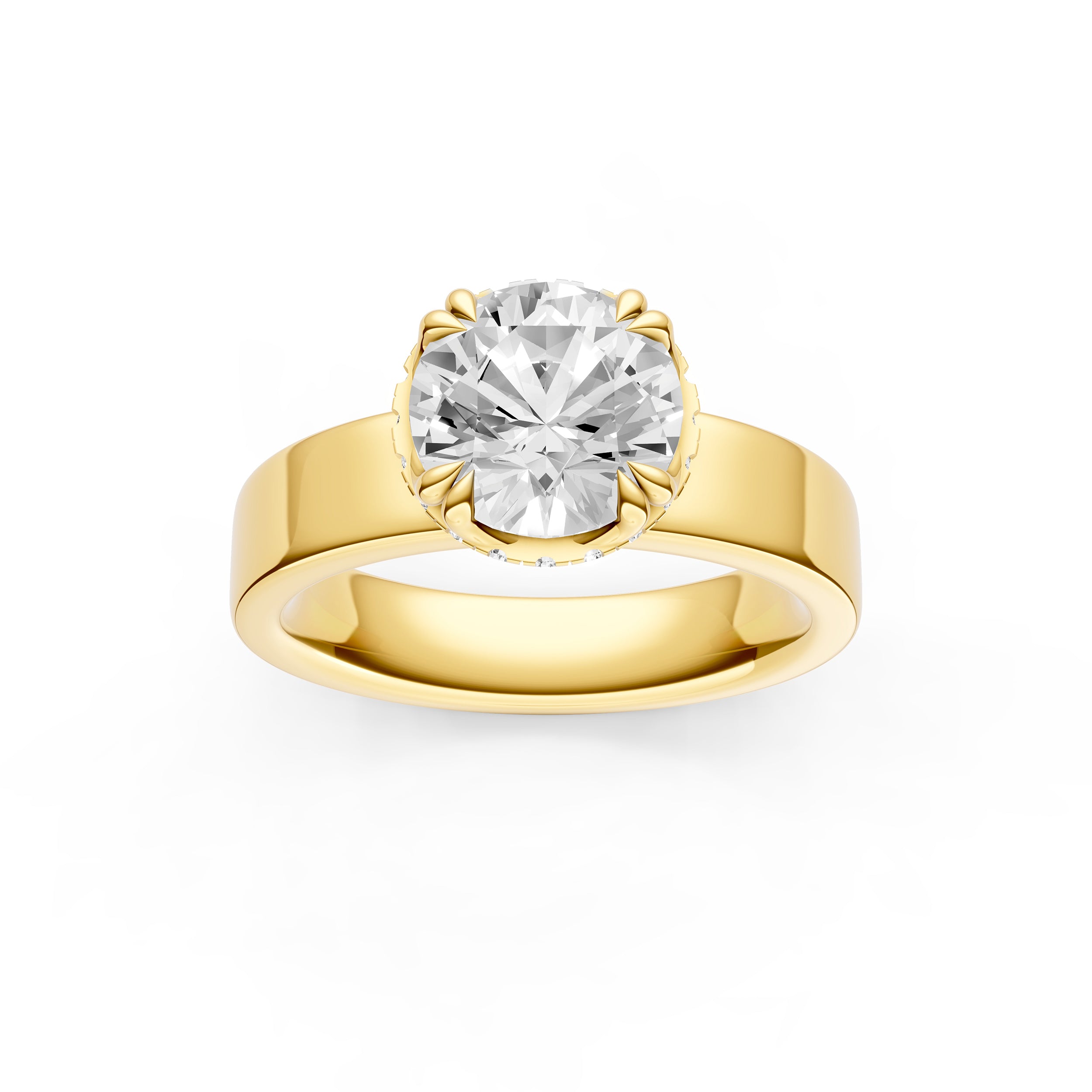 Crown Hidden Halo Wide Engagement Ring (Round) Birmingham Jewelry Engagement Ring Birmingham Jewelry