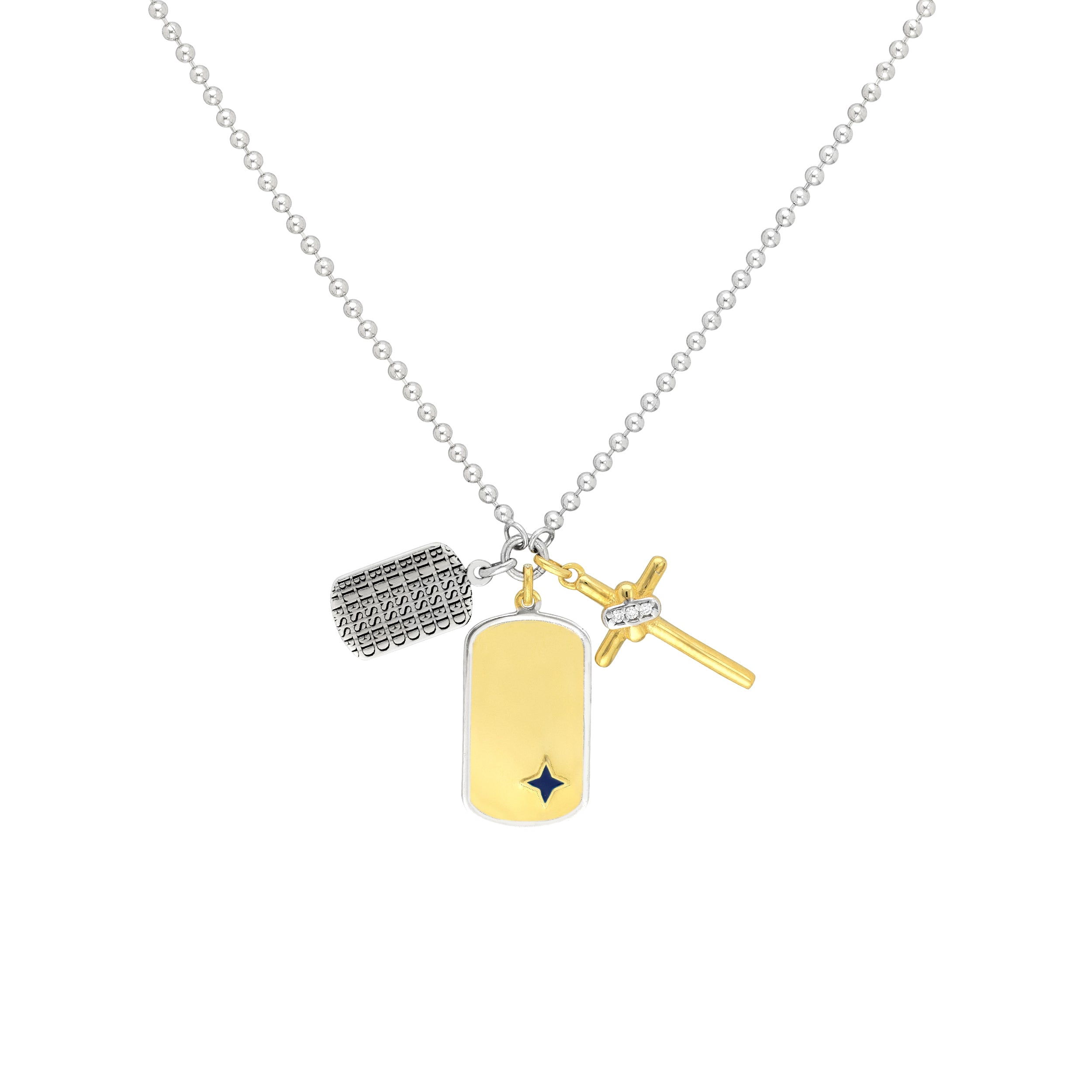 Sterling Silver Blessed Dog Tag Mixed Charm Necklace Birmingham Jewelry Sterling Silver Chain Birmingham Jewelry