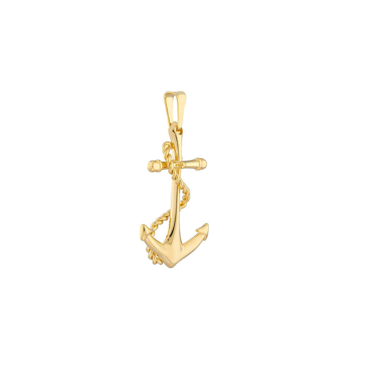 14K Yellow Gold Men's Anchor Pendant with Rope Design
