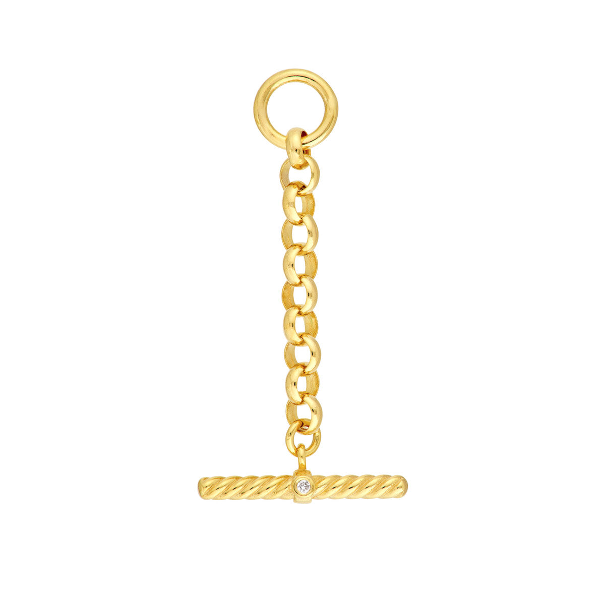 14K Yellow Gold Diamond Bar On Rolo Chain Charm