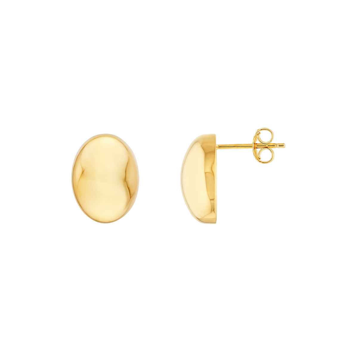 14K Yellow Gold Puffy Oval Stud Earrings