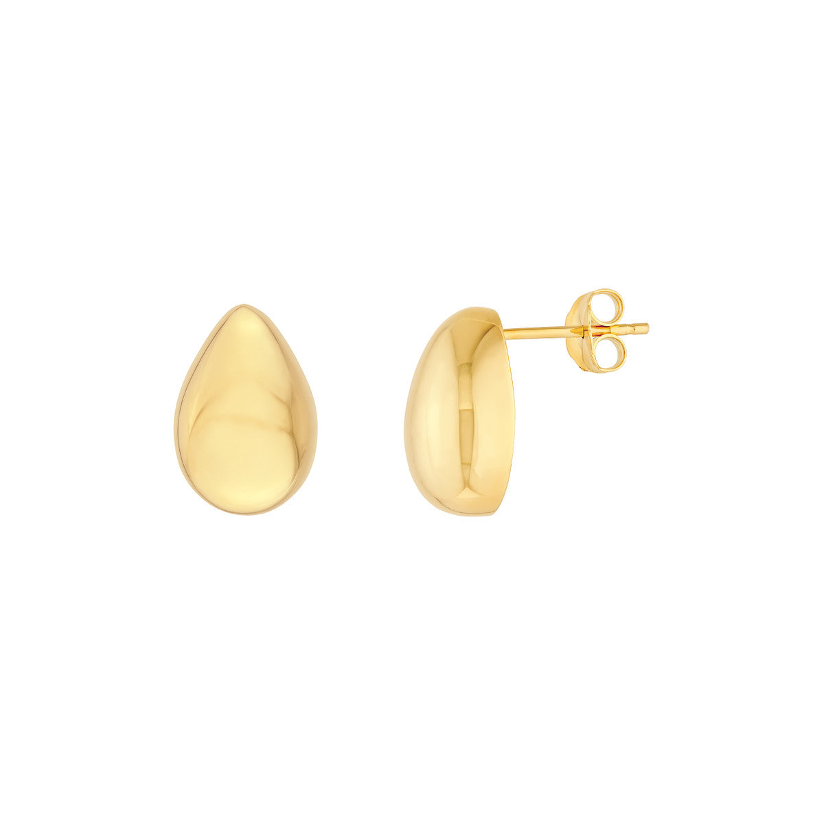 14K Yellow Gold Puffy Teardrop Stud Earrings