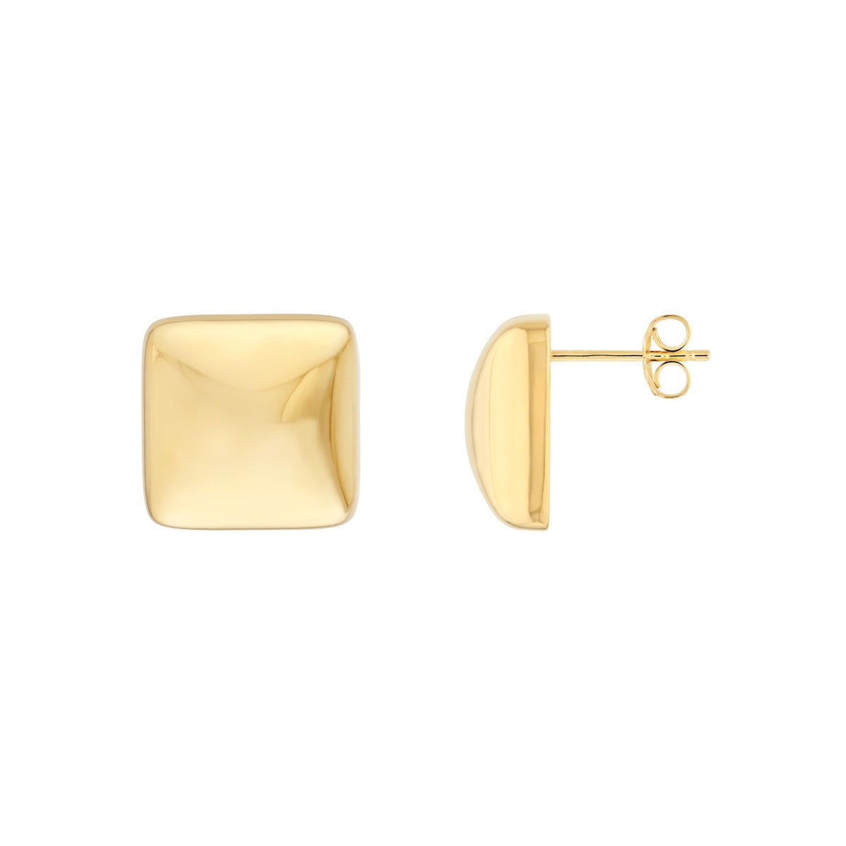 14K Yellow Gold Puffy Square Earrings