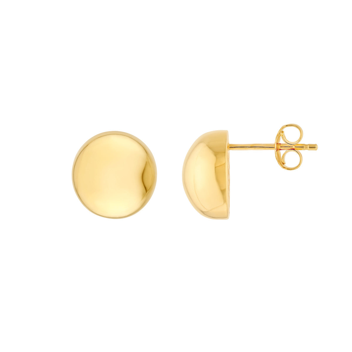 14K Yellow Gold Puffy Round Stud Earrings