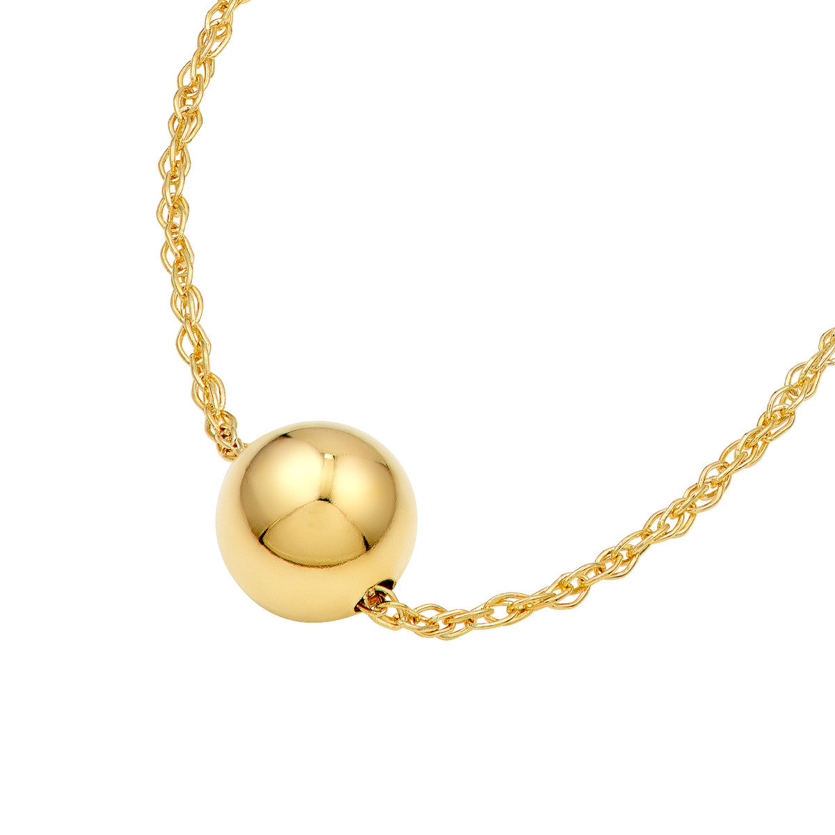 14K Yellow Gold Puffy Bead Charm Necklace