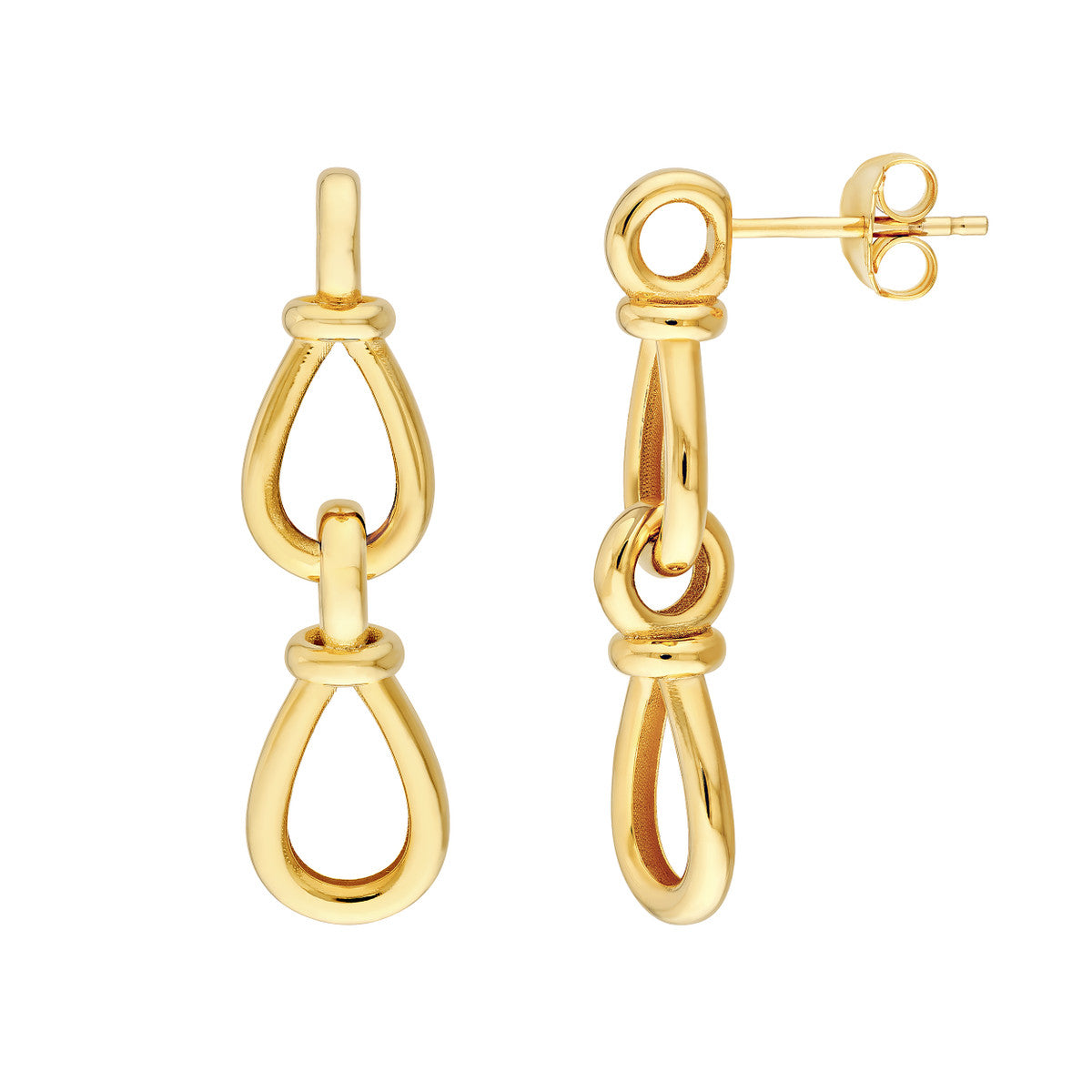 14K Yellow Gold Teardrop Link Dangle Earrings