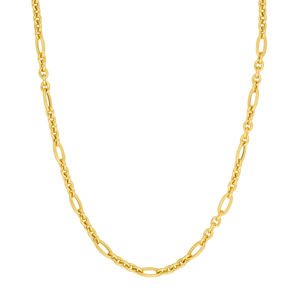 14K Yellow Hollow Alternating Twisted Oval Link 5+1 Chain Necklace