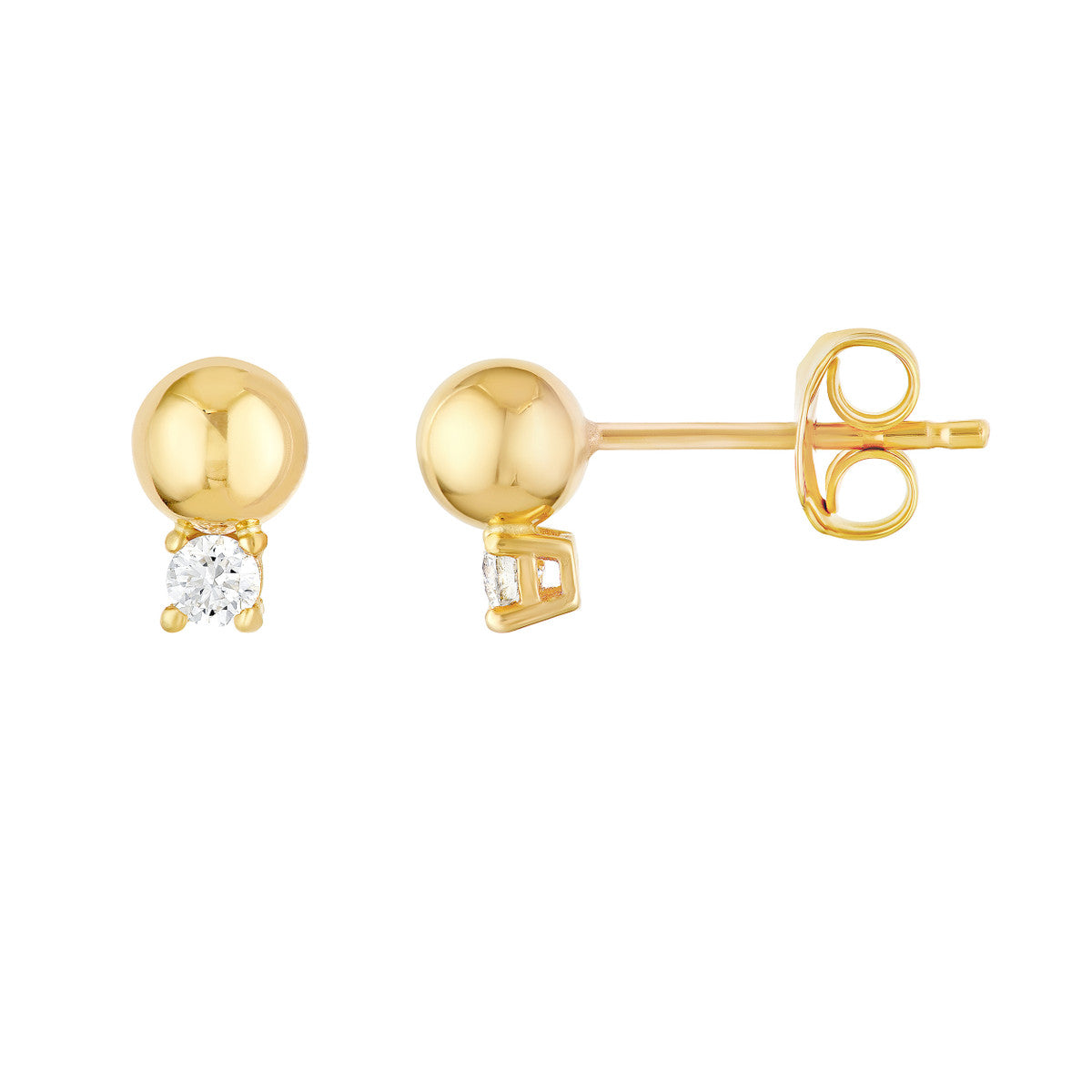 14K Yellow Gold Diamond and Bead Stud Earrings
