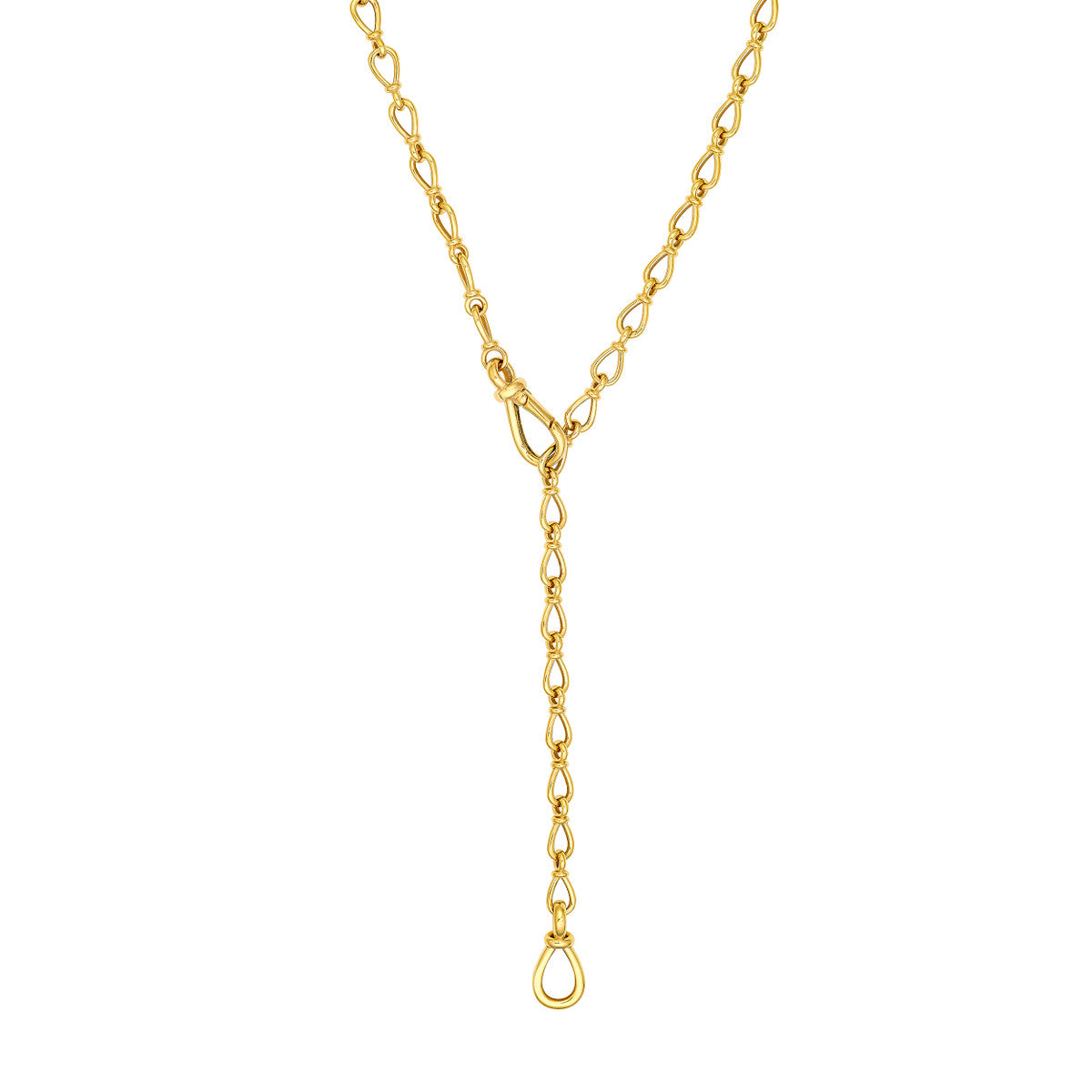 14K Yellow Gold Teardrop Link Lariat Necklace