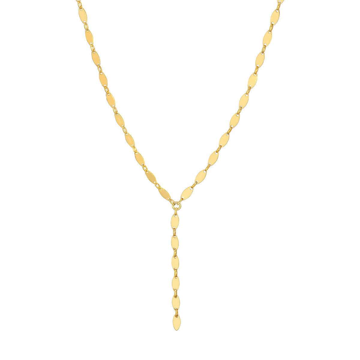 14K Yellow Gold Mirror Oval Shape Link Lariat Necklace