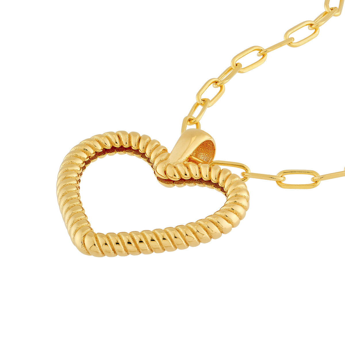 14K Yellow Gold Twisted Rope Open Heart Pendant