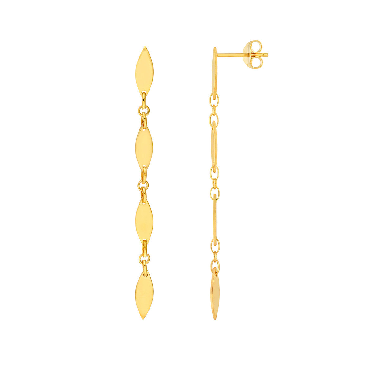 14K Yellow Gold Mirror Long Diamond Shape Link Dangle Earrings