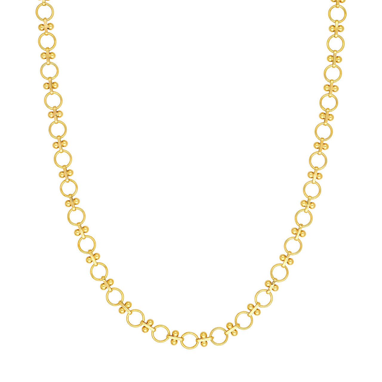 14K Yellow Gold Alternating Round Link and Beaded Bar Necklace