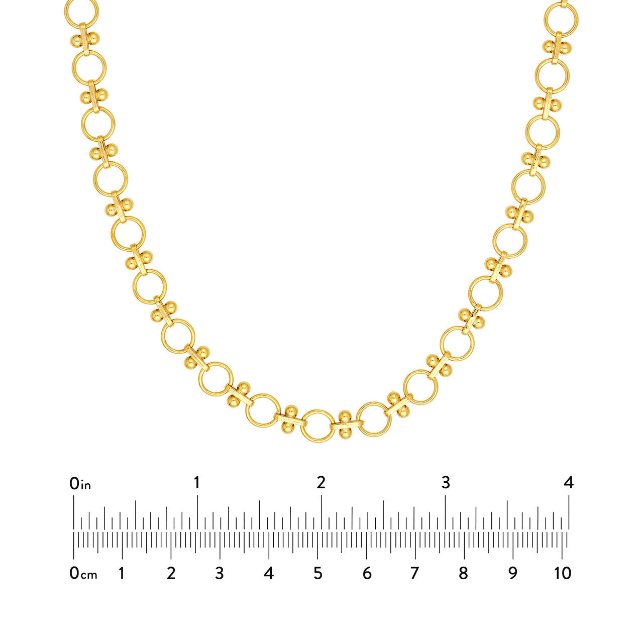 14K Yellow Gold Alternating Round Link and Beaded Bar Necklace