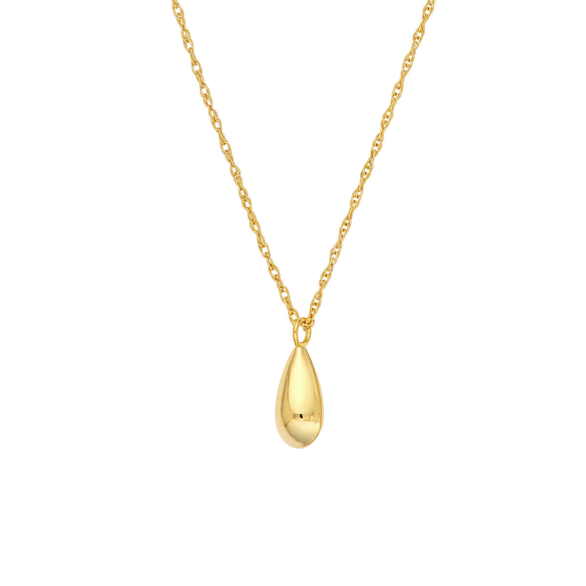 14K Yellow Gold Puffy Teardrop Pendant Necklace